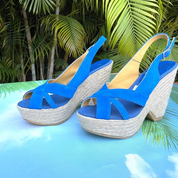 $220 Bettye Muller plage wedge sandal blue - Picture 2 of 11